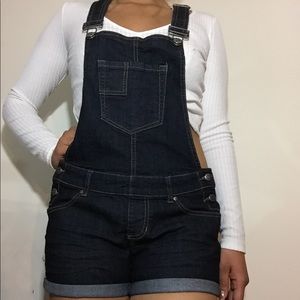 dark blue overall shorts